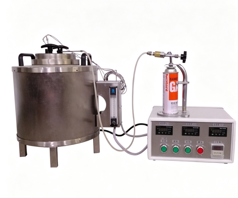 Prüfgerät für die Zündtemperatur aus Kunststoff mit Edelstahlrahmen, elektronischer Zündung und abnehmbarem Abgasrohr
