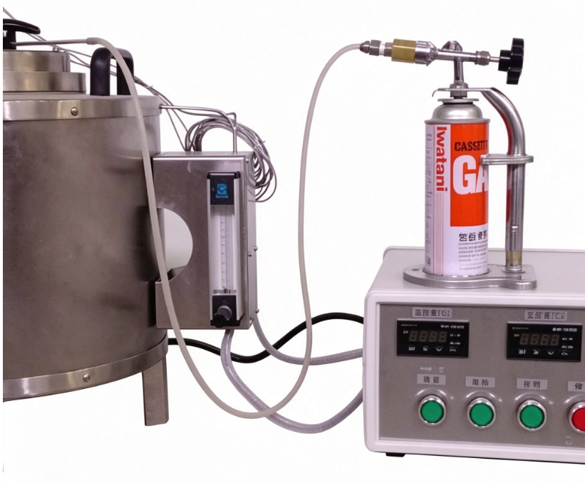 Prüfgerät für die Zündtemperatur aus Kunststoff mit Edelstahlrahmen, elektronischer Zündung und abnehmbarem Abgasrohr