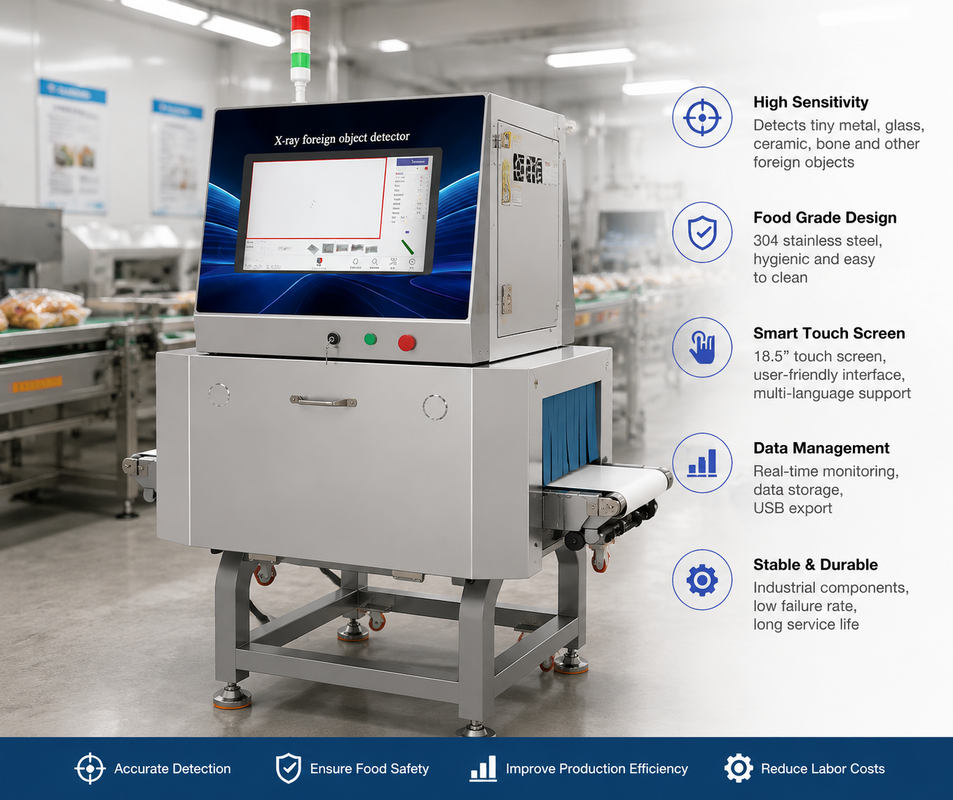 High Sensitivity X-Ray Food Inspection System for Detecting Metal Glass Bone Plastic Foreign Objects