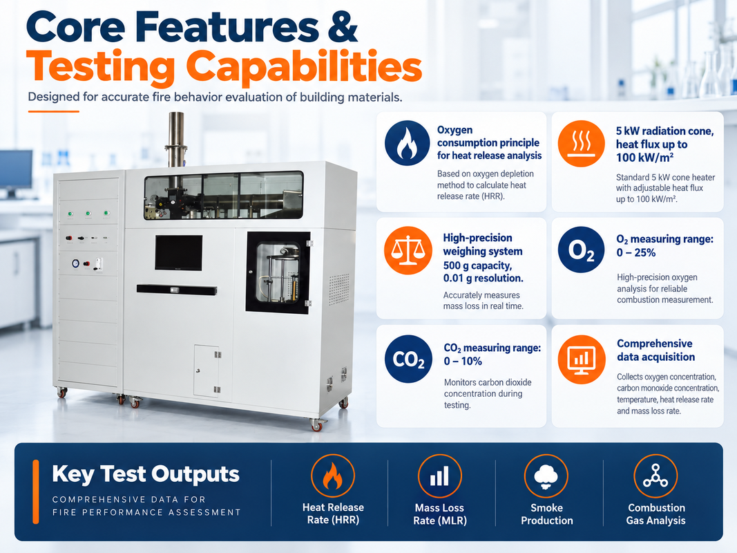 Automatic Cone Calorimeter Fire Testing System for Heat Release Rate Oxygen Consumption and Smoke Measurement