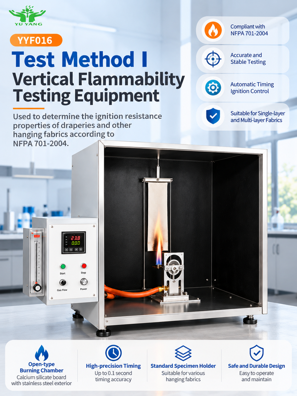 Fully Automatic Timing Vertical Flammability Tester YYF016, NFPA701 Fabric Vertical Burning Test Machine for Single & Multi-layer Fabrics